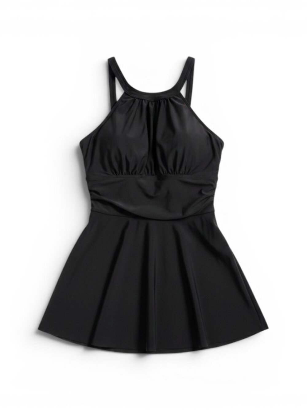 Black High-Neck One-Piece Swimdress